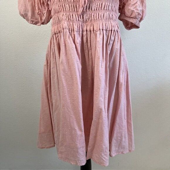 R.Vivimos Baby Pink Swiss Dot Cotton Puff Sleeve Ruffled Swing Mini Dress XL NWT - Picture 9 of 10